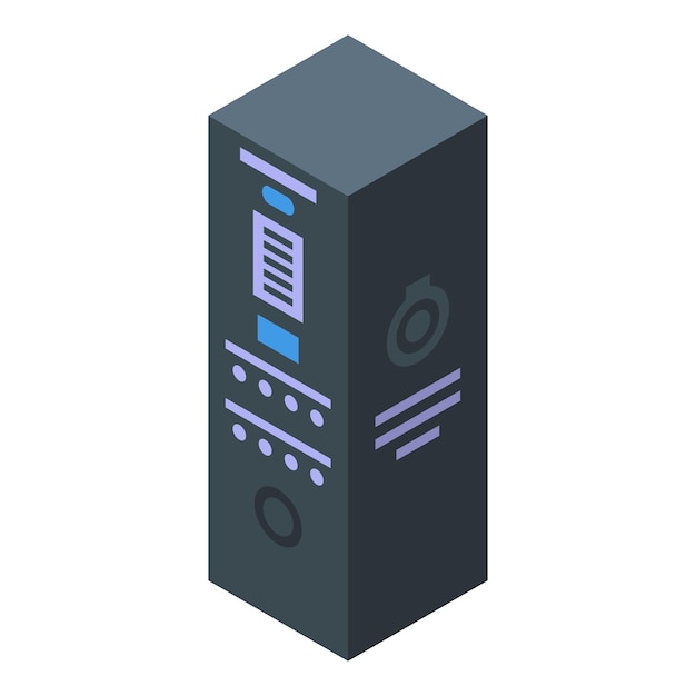 Black server tower operating with data isometric view