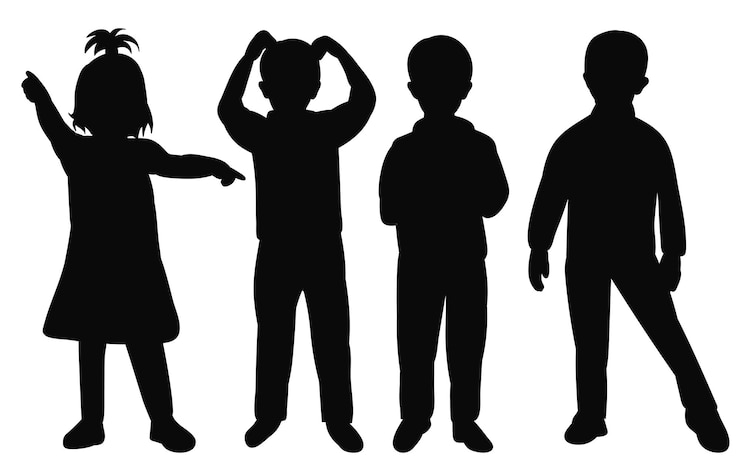 Vektor black silhouette boys and girls kids isolated vector