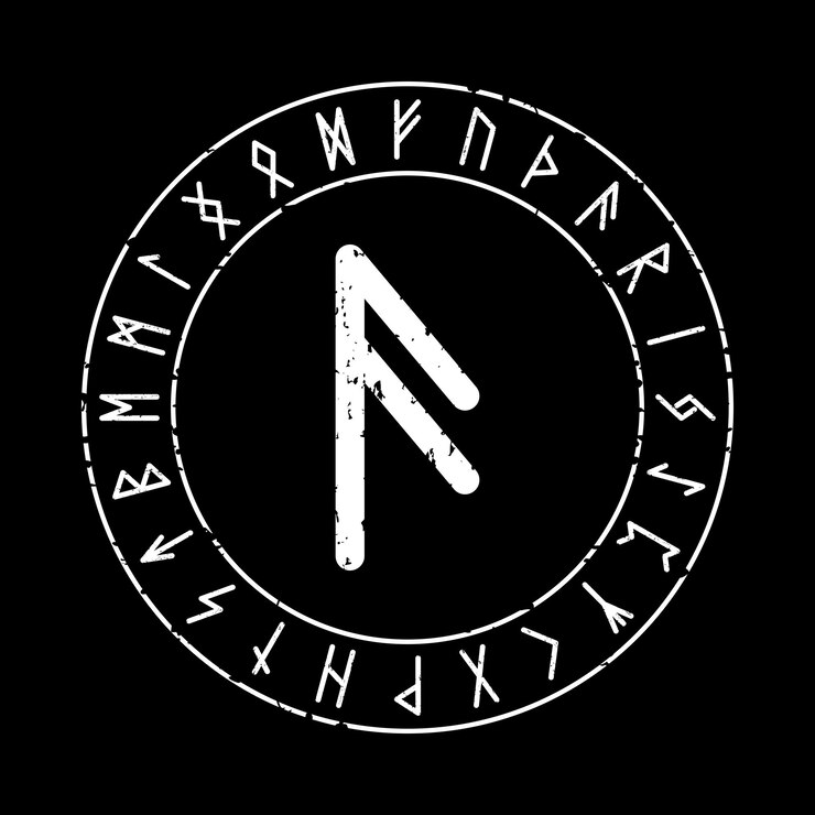 Vektor black square background with ansuz rune in a magic circle