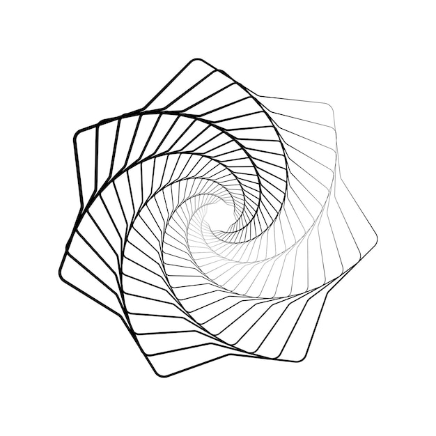 Black twisted futuristic spiral on white background Wavy fractal with a linear outgoing gradient Abstract wireframe linear tunnel Vector illustration for a website