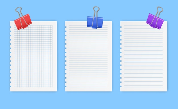 blank gridded notebook paper sheets with lines and squares for memo