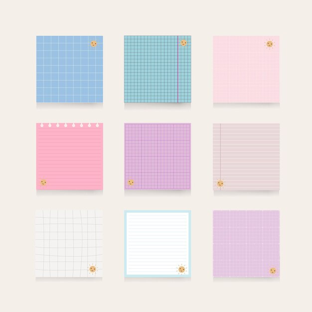 Blank pages of notepad vector illustration Pages in plaid and ruler with cheerful sun Vector