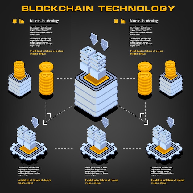 blockchain technology concept of big data processing isometric data center vector information processing and storage