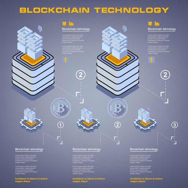 blockchain technology concept of big data processing isometric data center vector information processing and storage
