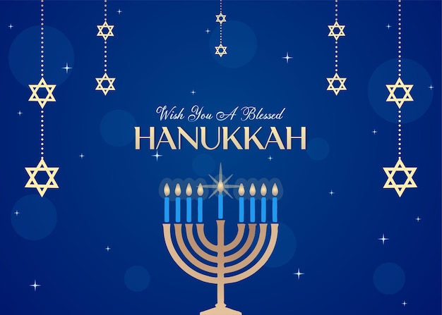 Blue and golden Happy Hanukkah greetings card banner poster vector illustration