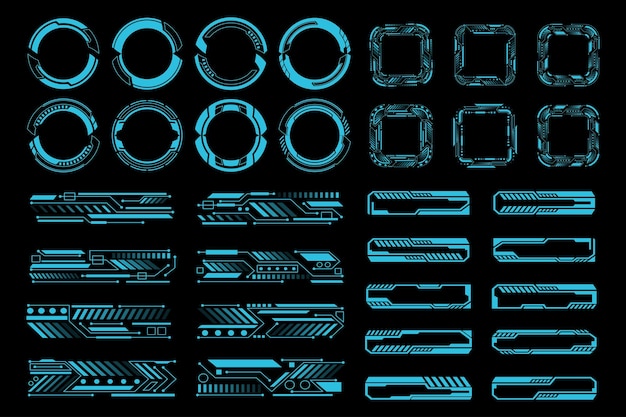 Blue Neon Sci Fi Hud Ui Elements Set Cyberpunk Futuristic Interface Design