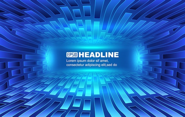 blue ribbonlike polygons and lines extend vertically against a vector background of future technolo