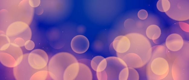 Blur warm bokeh on blue background Pink yellow blurred effect wallpaper Abstract shiny glitter