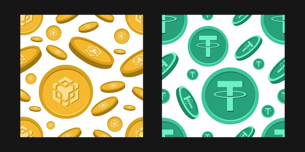 BNB and Tether cryptocurrency coins patterns set