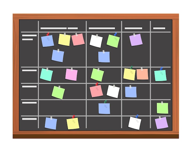 board full of tasks on sticky note cards.