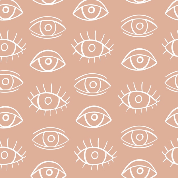Boho Eye Seamless Pattern with hand drawn mystical elements Trendy line art background with hand drawn eyes Repeat modern doodle background Ethnic pattern for cover wrapping paper wallpaper