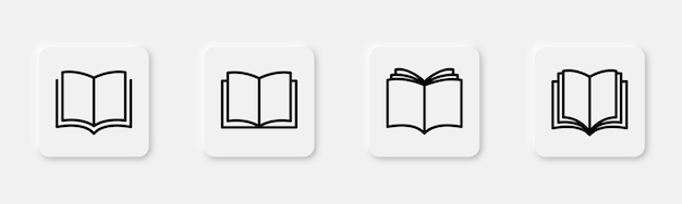 Book icon set Black book icons Library symbol in line Open and closed dictionary set