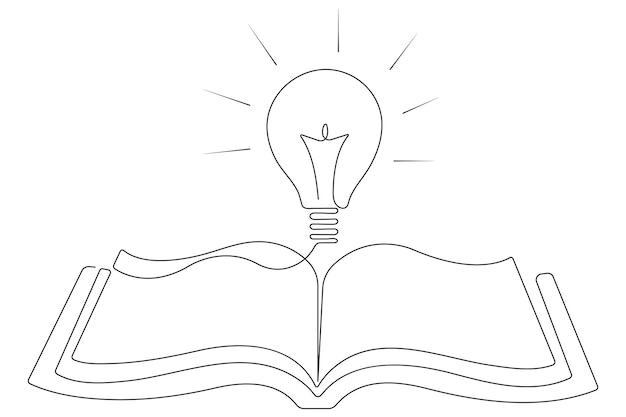 Book with lamp one line art drawing of outline vector art illustration