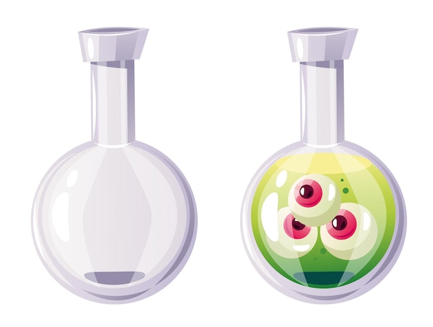 bottle elixir potion magic flask with eye isolated set graphic design element illustration