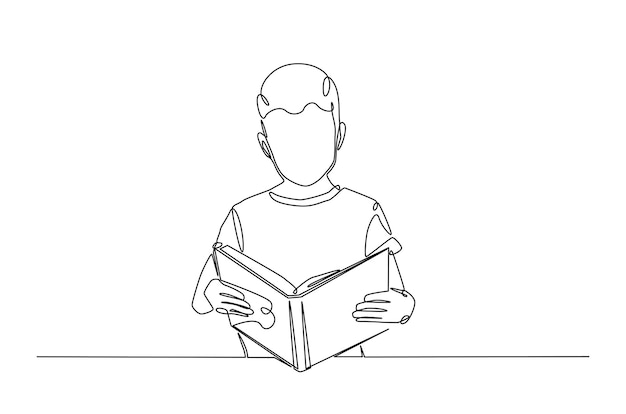 Boy reading a book continuous one line drawing illustration
