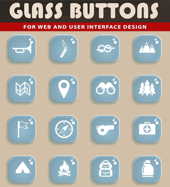 Boy scout icons on glass buttons