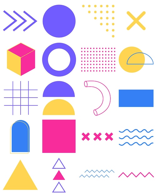 Bright Geometric Memphis Illustration Set
