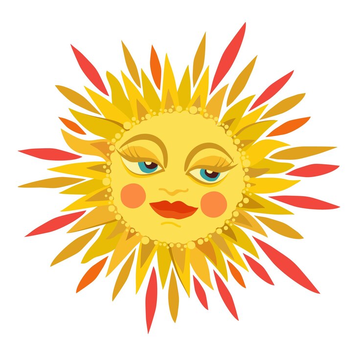 Vektor bright sun with big eyes and long eyelashes. vector illustration isolated on white background.