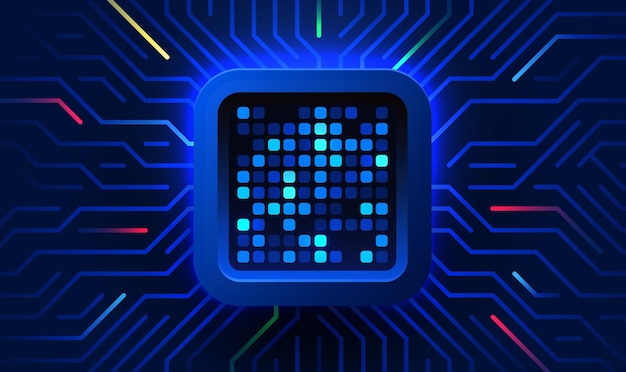 brightly glowing ai chip on circuit board technology background cpu processor on tech bg computer