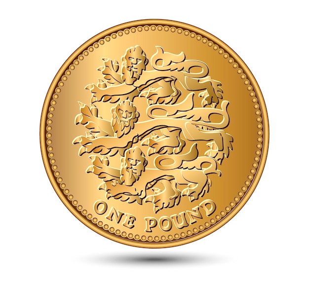 british one pound coin with three lions vector illustration