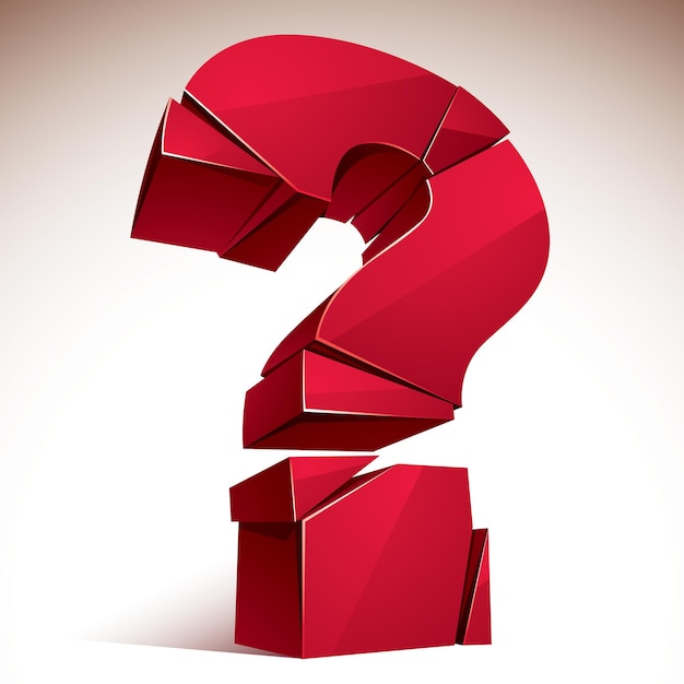 Broken Question Mark exploding, Query breaking to pieces, vector 3d realistic illustration. Special character conceptual symbol, doubt, difficulty, FAQ and support concept.
