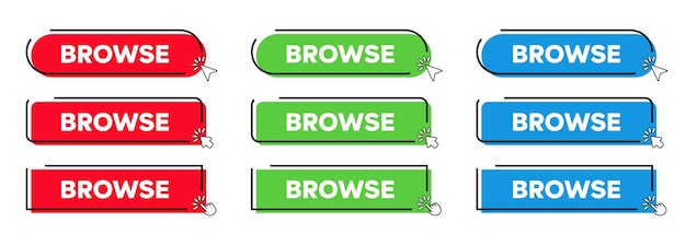 Browse Buttons with Click cursor or arrow point Modern Simple Web Action Button Vector