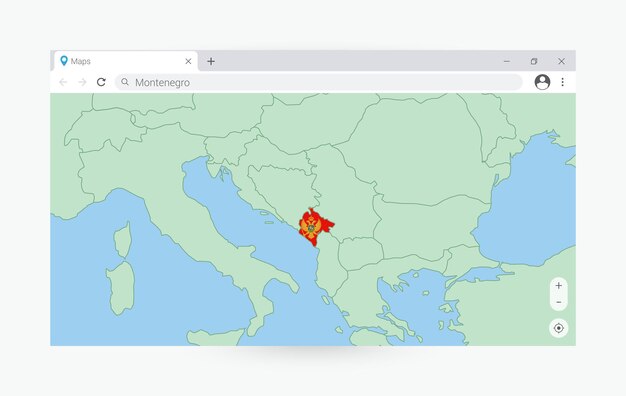 browser window with map of montenegro searching montenegro in internet