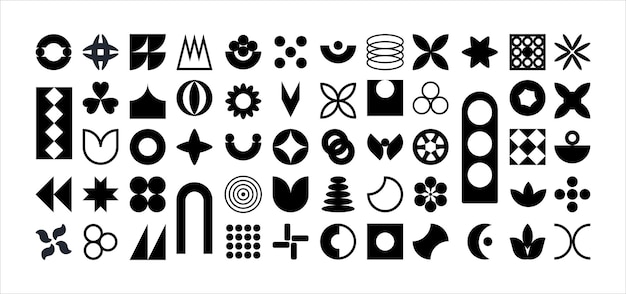 Brutalist abstract black geometric shapes on white Swiss design aesthetics Bauhaus Memphis design