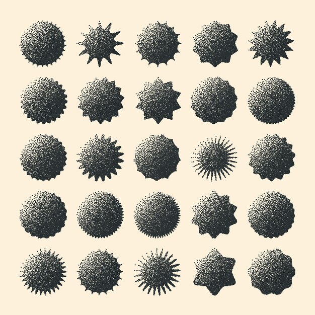 brutalist geometric shapes dotted objects stipple elements modern symbols simple primitive forms