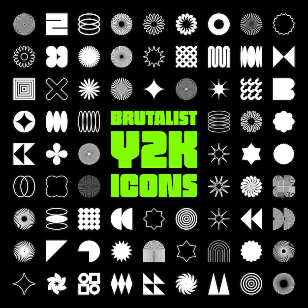 Brutalist geometric shapes symbols simple primitive elements and forms bauhaus retro design trendy