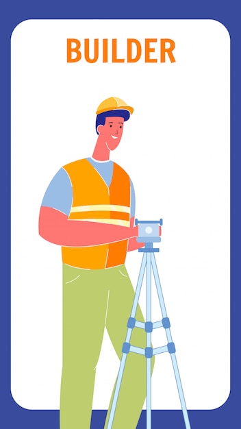 builder in uniform flat vector flyer with text