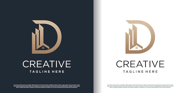 Building logo icon with letter D concept premium vector