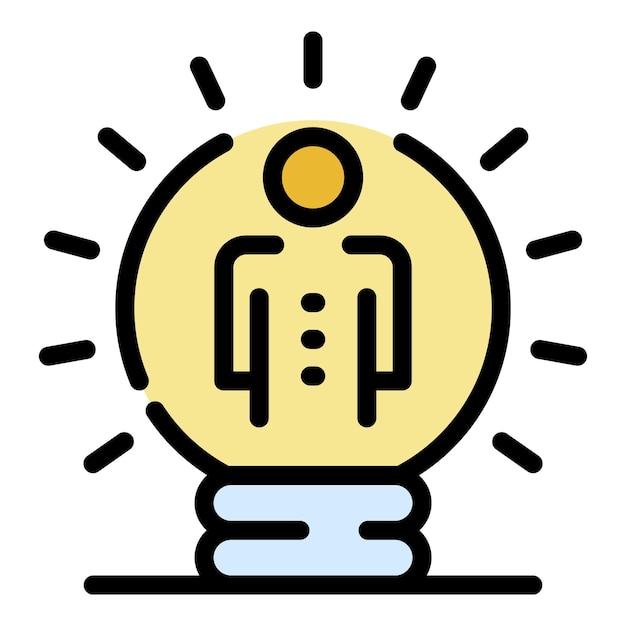 Bulb idea worker icon Outline bulb idea worker vector icon color flat isolated