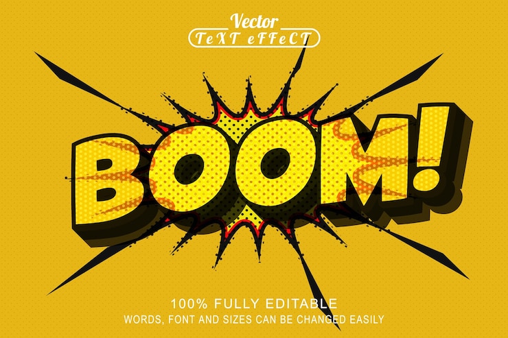 Vektor bum! komiksový projev, 3d textový efekt