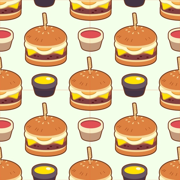 burger with chilli sauce and ketchup seamless pattern