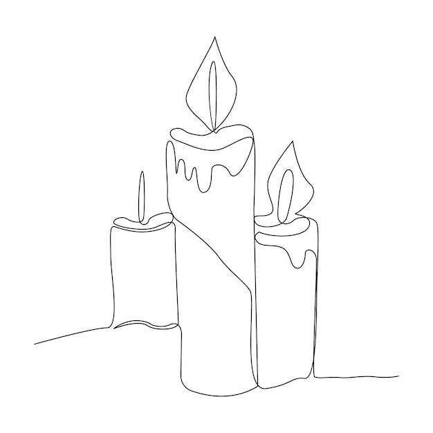 burning fire candle continuous one line drawing vector