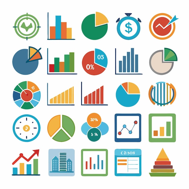 Business and Analytics Icons Comprehensive Set for Data Visualization and Financial Analysis