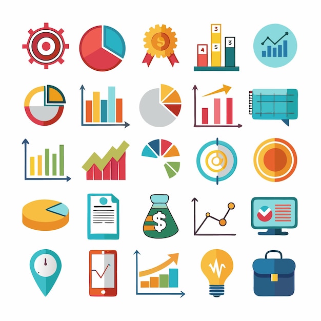 Business and Analytics Icons Comprehensive Set for Data Visualization and Financial Analysis