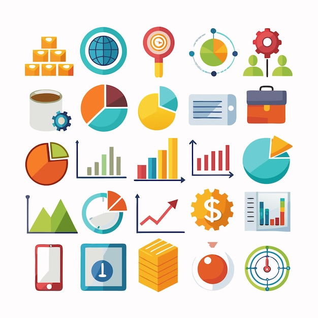 Business and Analytics Icons Comprehensive Set for Data Visualization and Financial Analysis