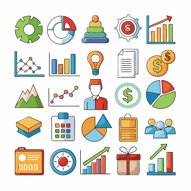 Business and Analytics Icons Comprehensive Set for Data Visualization and Financial Analysis