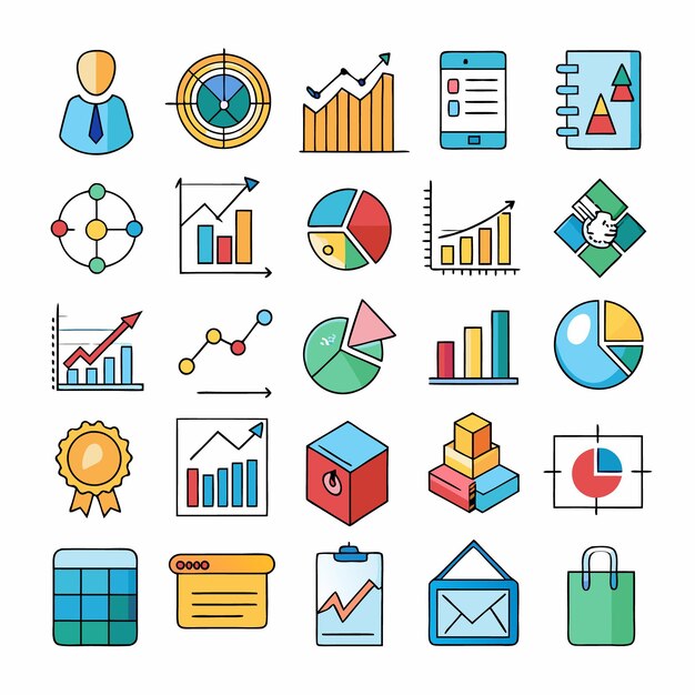 Business and Analytics Icons Comprehensive Set for Data Visualization and Financial Analysis