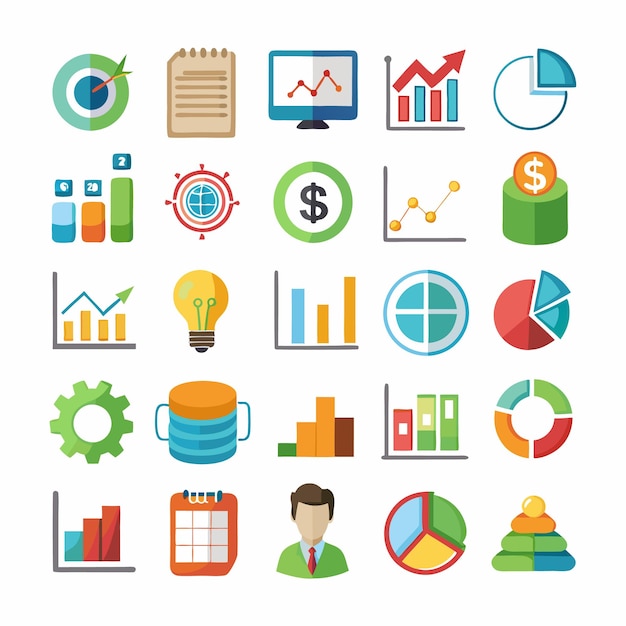 Business and Analytics Icons Comprehensive Set for Data Visualization and Financial Analysis