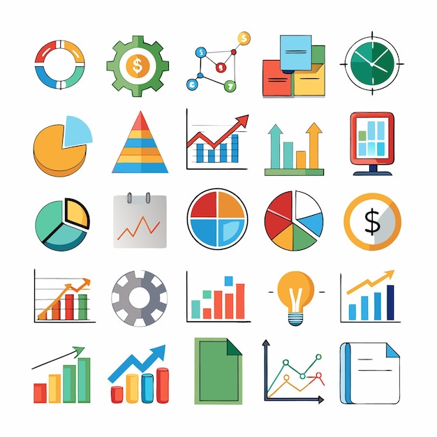 Business and Analytics Icons Comprehensive Set for Data Visualization and Financial Analysis