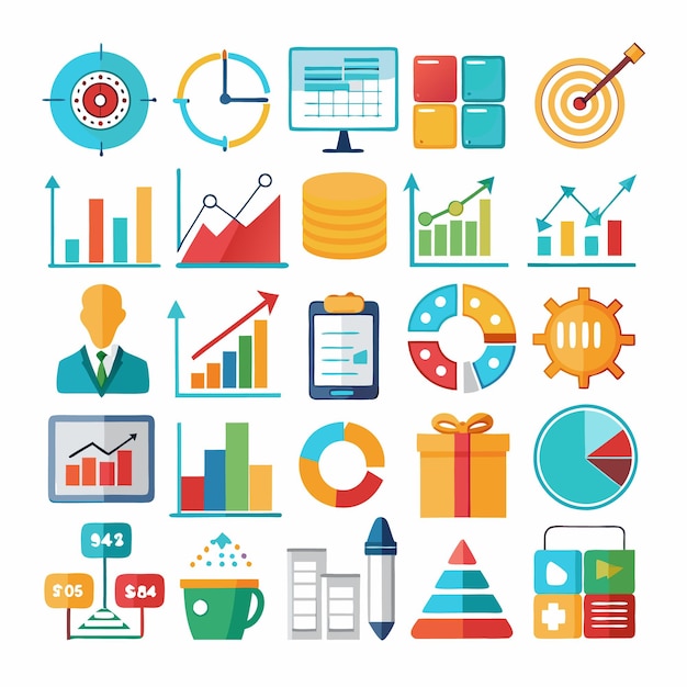 Business and Analytics Icons Comprehensive Set for Data Visualization and Financial Analysis