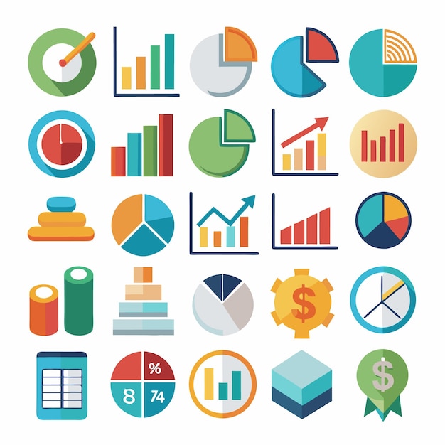 Business and Analytics Icons Comprehensive Set for Data Visualization and Financial Analysis