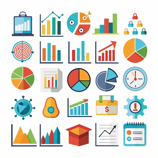 Business and Analytics Icons Comprehensive Set for Data Visualization and Financial Analysis