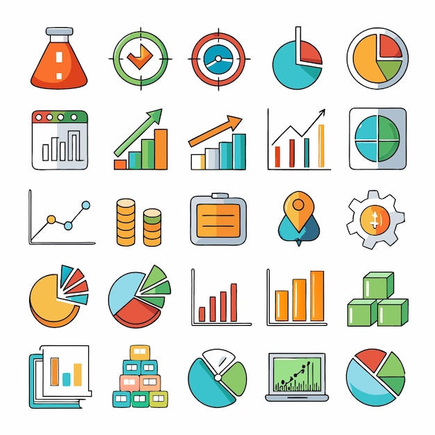 Business and Analytics Icons Comprehensive Set for Data Visualization and Financial Analysis