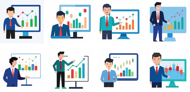 business and finance presentation vector set with data charts and graphs