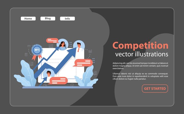 Business competition scene with professionals striving for the top symbolized by a dynamic growth