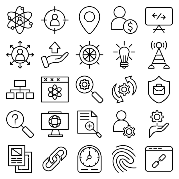 Business developments (outline) icons set.
